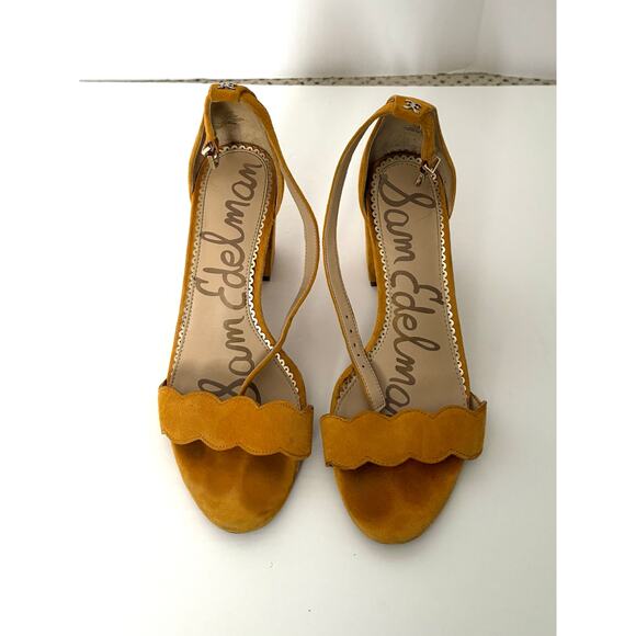 Sam Edelman Sandals, Mustard Yellow Suede Heels, Size 6.5 - Picture 5 of 9